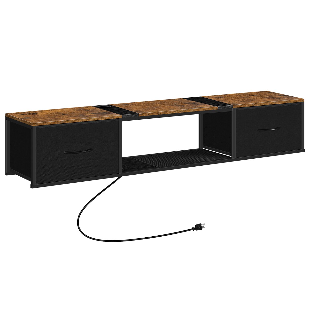 Rustic Floating TV Stand with Charging Station, Fits Up to 55 Inch TVs, 2 Drawers
